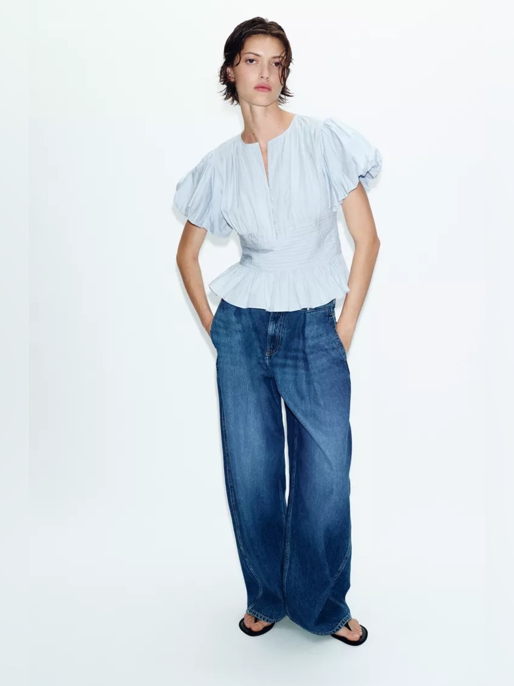 NWT Zara PUFF SLEEVE PINTUCK BLOUSE